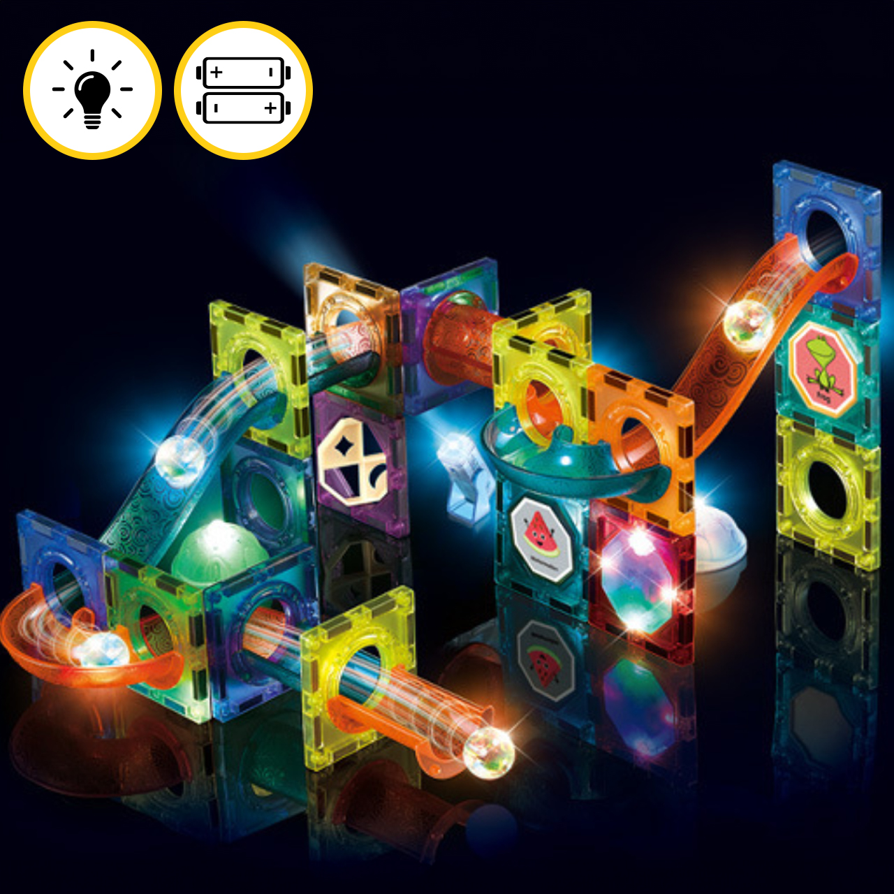 Klocki Magnetyczne Konstrukcyjne Świecące 3D Tor Kulkowy 110 elementów