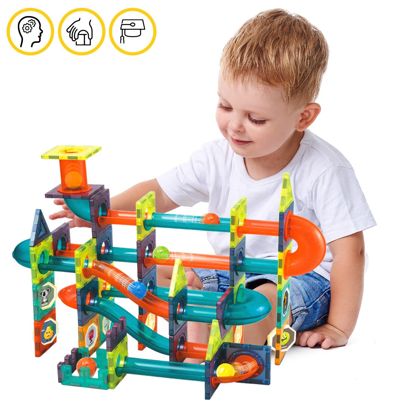 Klocki Magnetyczne Konstrukcyjne Świecące 3D Tor Kulkowy 110 elementów