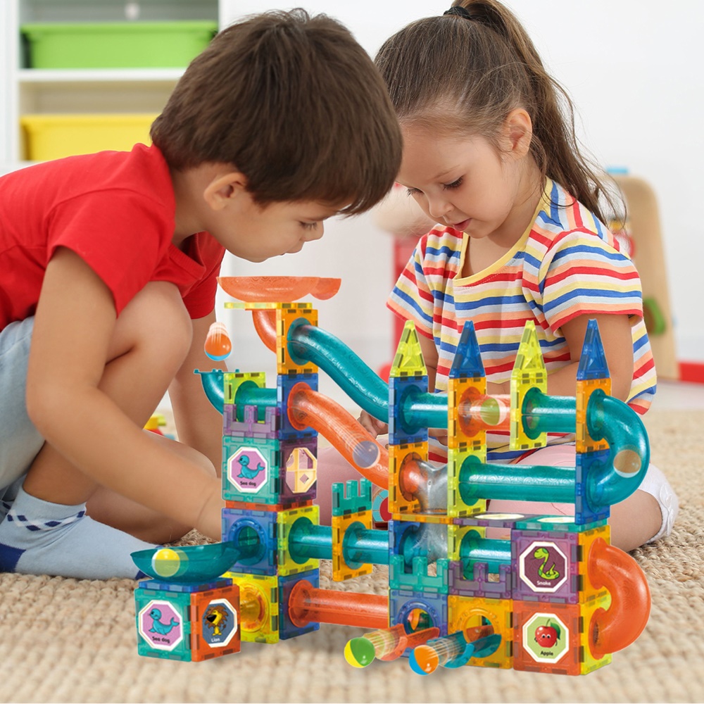 Klocki Magnetyczne Konstrukcyjne Świecące 3D Tor Kulkowy 110 elementów