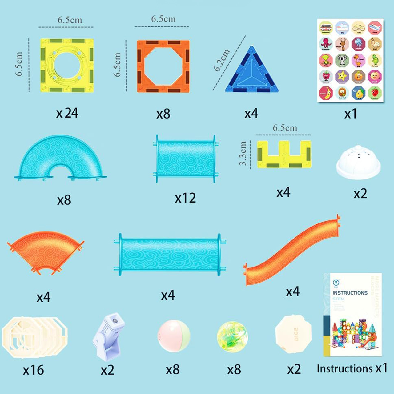 Klocki Magnetyczne Konstrukcyjne Świecące 3D Tor Kulkowy 110 elementów